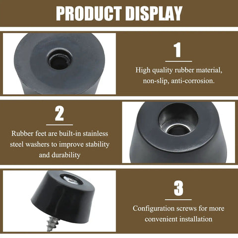 Product display of 16 Pack Rubber Feet With Screws 1 Inch Top Width 0.8 Inch Base 0.5 Inch Height Heavy Duty Non Slip Bumpers