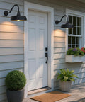 Gooseneck Barn Light With 15 Inch Arm Dusk To Dawn Outdoor Porch Fixture illuminating a house entryway with vintage style.