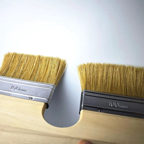 Dope U Shape Deck Stain Brush With Double Bristles For Smooth Color Coating, showing wooden handle and 100mm bristles
