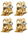Built Different Four Pack V Groove Wheel Pulley Block forged from tough carbon steel, four gold pulleys with zinc brackets.