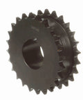 Top Shelf Premium Grade Steel Roller Chain Sprocket With Split Taper Bushing 2 Strand 50 Pitch 5/8 In And 24 Teeth side view showing black steel construction.