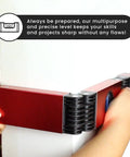 Foldable 28 Inch Pro Grade Level Tool Set With Magnetic Bubble Level in use around a corner, showcasing multi-angle capability.