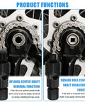 Two Pack Bike Crank Puller Tool For Square Taper And Splined Cranks Easy One Hand Crank Removal Heavy Duty Carbon Steel Construction Compact Lightweight Design For Quick Bike Maintenance And Repair Ride Ready showcasing splines center shaft removal function.