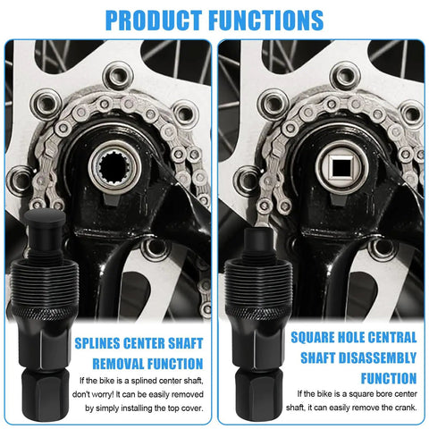 Two Pack Bike Crank Puller Tool For Square Taper And Splined Cranks Easy One Hand Crank Removal Heavy Duty Carbon Steel Construction Compact Lightweight Design For Quick Bike Maintenance And Repair Ride Ready showcasing splines center shaft removal function.