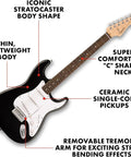 Stratocaster Style Electric Guitar with body shape, 'C' neck, ceramic pickups in Starter Kit With Frontman 10G Amp, Black