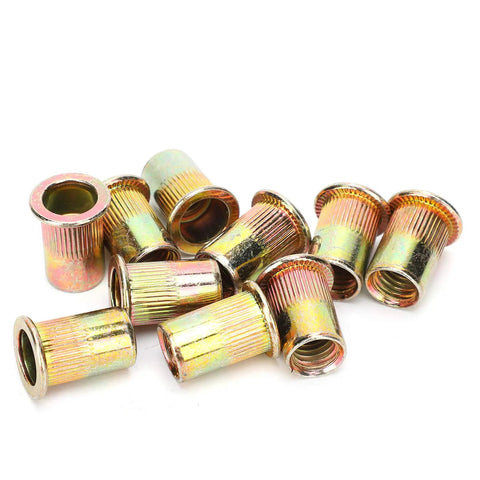 100-Piece M10 Zinc Plated Carbon Steel Rivet Nut Kit For Metal Plates And Pipes, Heavy Duty Galvanized Nutserts on white background