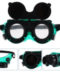 Kick Ass Flip Up Welding Goggles Heavy Duty Safety Glasses 2 Pack with green shock absorbing lenses and flip up feature.