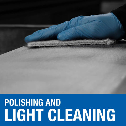Person using 285WHT Nonwoven White Hand Pads 6 By 9 Inches Pack Of 20 For Polishing And Light Cleaning on surface