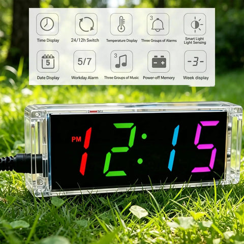 4 Digital Clock DIY Soldering Practice Kits With Color Display Electronics Build Alarm Clock Projects For Fun Learn Hands On Soldering Includes English Instructions Night Light Temperature Date And Week Display, color display clock
