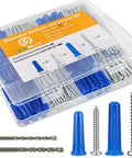 All In One Concrete Anchors And Screws Kit For Masonry Projects, 180 Piece Set with storage box, screws, anchors, and drill bits visible.