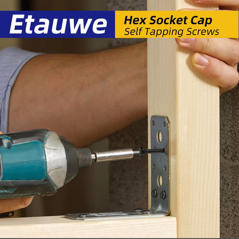 Person using power drill with M4 x 12mm Black Self Tapping Screws 304 Stainless Steel Flat Head Hex Socket Cap Screws