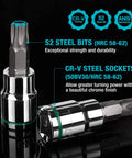 Allen Bit Socket Set For Three Eighths Inch Drive Torx Twenty One Piece Premium CRV Sockets And S2 Bits Metric And SAE
