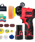 12V Cordless Buffer Polisher Kit with 3 Inch Mini Car Buffer and Sander, Li Ion Batteries, 46 Piece Accessory Set