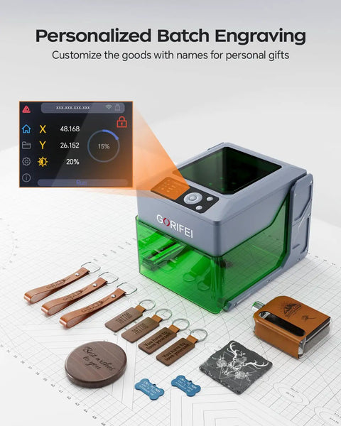 5W Portable Laser Engraver With Display Screen For Wood Acrylic Leather Wireless SD Card And Offline Engraving Deeplaser System Class 1 Safety No PC Needed Easy Setup For Home Makers And DIY Enthusiasts engraving keychains and leather tags