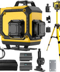 Self Leveling 360 Degree Laser Level With Tripod And Remote Four 360 Degree Cross Line Lasers For Tile Flooring And Construction Pro Grade All In One Line Laser Level Kit With Under 1mW Power Output And Two Batteries, yellow black kit