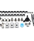 Components of 3/4 Inch By 100 Foot HDPE Aluminum Shop Air Piping Kit With O Ring Compression for workshops, 200 PSI at 73F