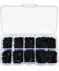 Top Shelf Black Phillips Self Tapping Screws 800 Piece Assortment Kit in clear organizer with assorted sizes and shapes.