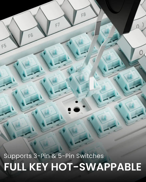 Detailed view of Heavy Hitter 75 Percent Wireless Mechanical Keyboard With A Dope Gasket Mount showing hot-swappable switches.