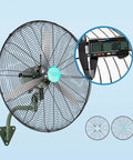 Straight Up Heavy Duty Industrial Floor Fan With Wall Mount Brackets Commercial Grade Oversized Oscillating Head High Velocity All Metal Blades For Warehouses detailed view of aluminum blades and wall mount