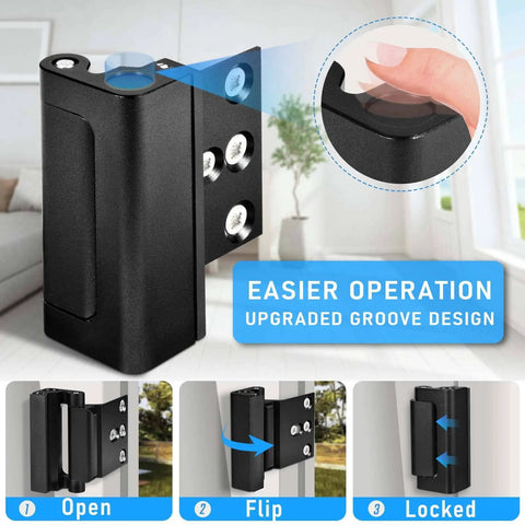 3 Pack Home Security Door Reinforcement Lock Kit With Childproof Inside Latch Stopper Heavy Duty Aluminum Construction In Black Tough Protection To Keep Unauthorized Entry Out And Family Safe