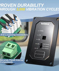 Water Level Monitor For RVs And Boats With Probeless Adhesive Sensors LED Indicator And Motion Sensing Light External Non Drill Tank Gauge For Plastic Tanks Up To 40 Gallons On 7 To 32V DC with internal components and connectors.