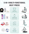 5 In 1 Heat Press Machine For T Shirts, Mugs, Hats, Plates And Tumblers With 12x15 Swing Away Plate, 360 Degree Swivel, teal finish