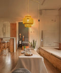 Plug In Pendant Light With Rattan Hanging Lights And Hand Woven Bamboo Lampshade, 15ft Hemp Rope, On Off Switch in a cozy living room