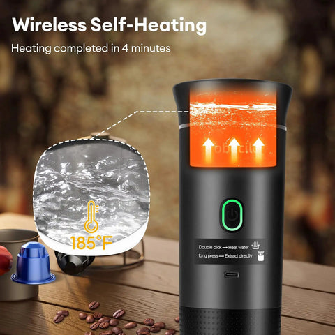 Portable Espresso Machine Featuring Self Heating System And 20 Bar Pressure Extraction For Road Trips Camping And Travel Adventures shows heating process.
