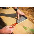 2 In 1 Extendable Layout Tool With 6 Inch Fold Out Arm Built For Pros, Aluminum Construction, Laser Etched Markings, in use on wood