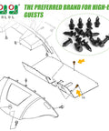Illustrated installation guide with Gotta Have Golf Cart Floor Mat Push Rivets For Yamaha Models 2007 And Up OEM 90269-09003