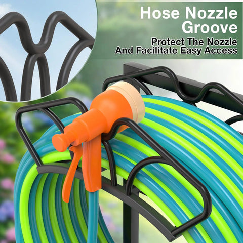 Upgraded Garden Hose Holder With Large Basket Heavy Duty And Sturdy Base Freestanding Hose Stand That Detaches And Reels Supports Up To 160 Feet Of Hose Weather Resistant Easy To Assemble For Yard Lawn Farm with hose nozzle groove