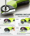 Heavy Duty Cordless Electric Box Cutter With Badass Cutting Power And No Sweat Operation For Fast Shipping Breakdowns, showing blade and screwdriver.