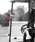 Golf cart with 300 Pro Slope Laser Rangefinder for golf, 6x magnification mounted on magnetic holder