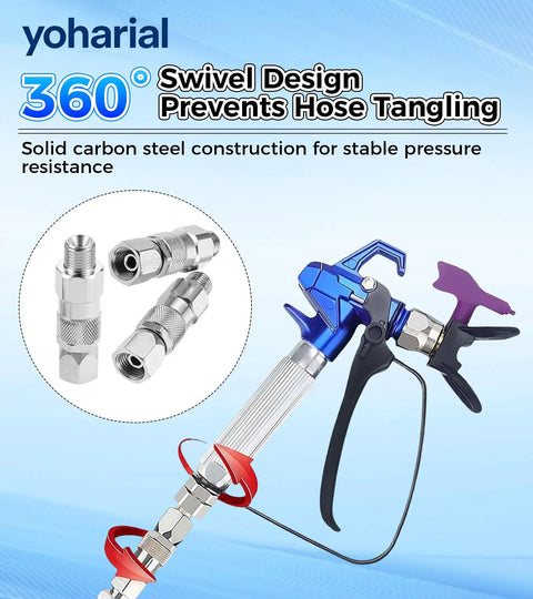Three Pack One Quarter Inch Spray Gun Rotary Union 360 Degree Rotatable Joint For Smooth Hose Torsion Relief And Easy Swivel Connection Durable Sprayer Accessory Set, carbon steel