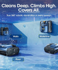 Cordless Robotic Pool Vacuum With Track Drive And Sonar Navigation 180W Brushless Motor on walls, waterline, floor