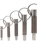 Heavy Duty M8 Spring Plunger With Smooth Pull Ring Self Locking Retractable Bolt Threaded Pin Stainless Steel in various sizes.
