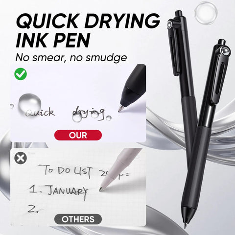 12 Pack Gel Pens 0.7mm Medium Point Black Ink With 6 Extra Refills Retractable Silent Click Fidget Design for no smudge writing