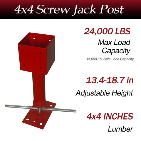 Beefy 4x4 Screw Jacks Adjustable Post Levelers for Home Basement Crawlspace and Shed Lifting, max load 24000 lbs, height 13.4-18.7 inches.