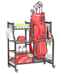 All In One Golf Gear Organizer With Wheels For Garage Storage Golf Bag Stand And Equipment Rack with golf items