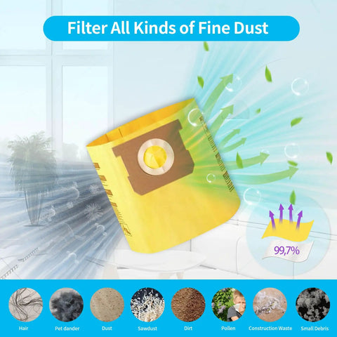 10 Pack High Efficiency Dust Collection Bags Type H For 5 To 8 Gallon Vacuums 90671 Disposable Replacement Bags 9067133 graphic