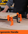 Two Pack Heavy Duty Wood Gluing Pipe Clamp Fixtures For Three Quarter Inch Black Pipe Quick Adjust Pipe Clamps in use