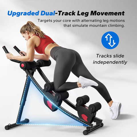 Heavy Duty Adjustable Ab Machine And Upgraded Split Track Core Trainer For Savage Home Workouts Sculpt Your Midsection Build Legit Six Pack Gains Without Breaking A Sweat, showing dual-track leg movement for core training.