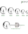 Sterling Silver Ball Earrings For Women, 10mm Studs, 0.8mm Pin, Hypoallergenic 925 Silver, Classic Round Ball Earrings, 10mm Diameter, One Pair For Everyday Wear; size chart