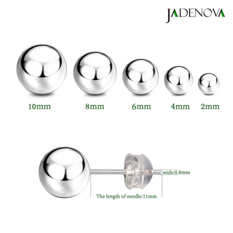 Sterling Silver Ball Earrings For Women, 10mm Studs, 0.8mm Pin, Hypoallergenic 925 Silver, Classic Round Ball Earrings, 10mm Diameter, One Pair For Everyday Wear; size chart