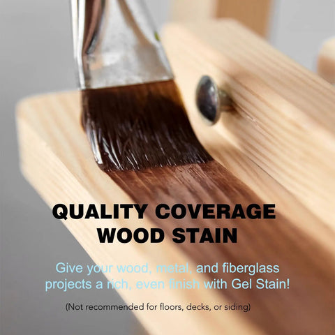 Applying Top Shelf Gel Wood Stain For Furniture And Outdoor Projects Fast Drying Natural Matte Finish on wooden surface.