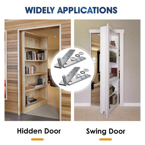 Hidden Pivot Hinges For Heavy Duty Wood Doors Up To 300 Lb Side Mount Invisible Door Hardware Stainless Steel Rustproof Ball Catch Kit For Secret Bookcase Doors And Hidden Closet Entry shown on hidden and swing doors