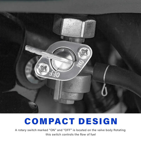 Close-up of the Set Of Two Premium Inline Fuel Shut Off Valve One Quarter Inch Thread Gas Petcock Switch for Dirt Bike Scooter Atv.