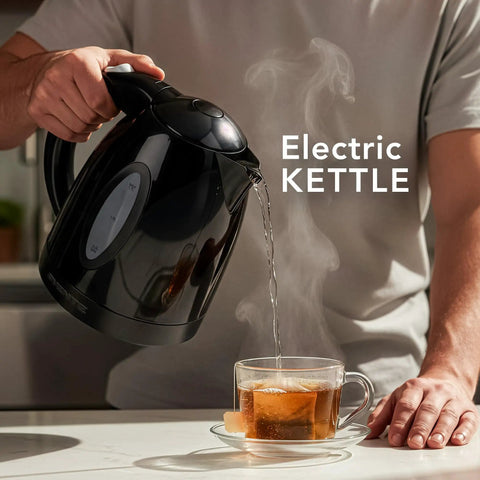 Electric Kettle 1.7 Liter Fast Boil Water Heater For Coffee Or Tea BPA Free With Water Level Gauge Auto Shut Off Boil Dry Protection Indicator Light Removable Filter Black