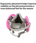 Half Facepiece Respirator Assembly Kit With P100 Filter 2091 Small Size for welding, shown with adjustable straps and pink filters