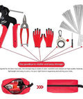 Heavy Duty Stainless Steel Cable Tie Tool Kit With 150 Pcs Metal Zip Ties including strapping gun, gloves, cutter, and storage bag.